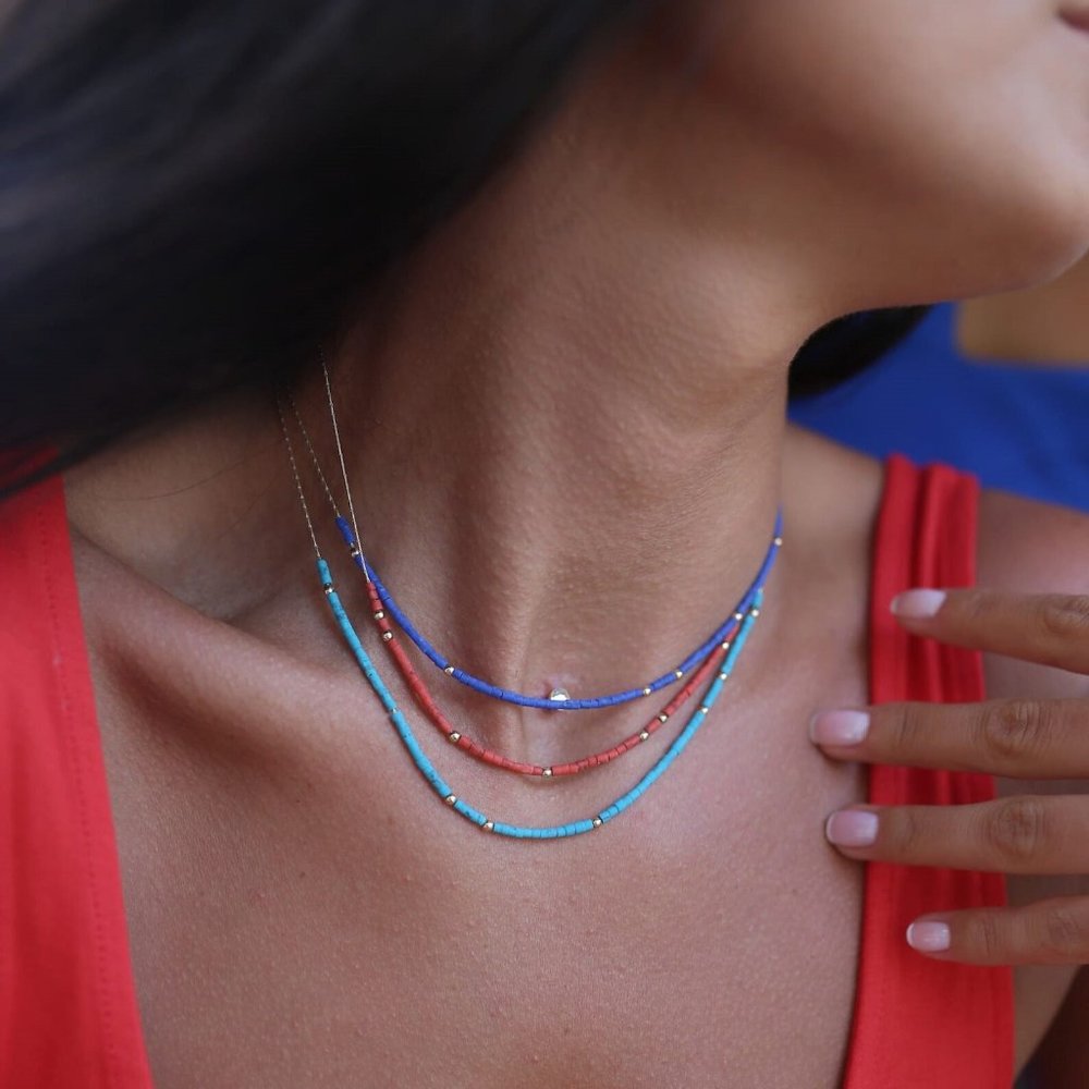 14K Gold Real Lapis Lazuli Stone Necklace